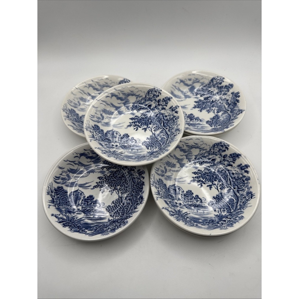 Enoch Wedgwood Countryside Berry Bowl Set Blue White Vtg England Transferware‎